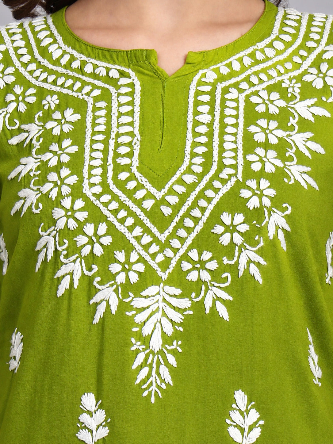 Siara Rayon Chikankari Short Kurta - Pista Green