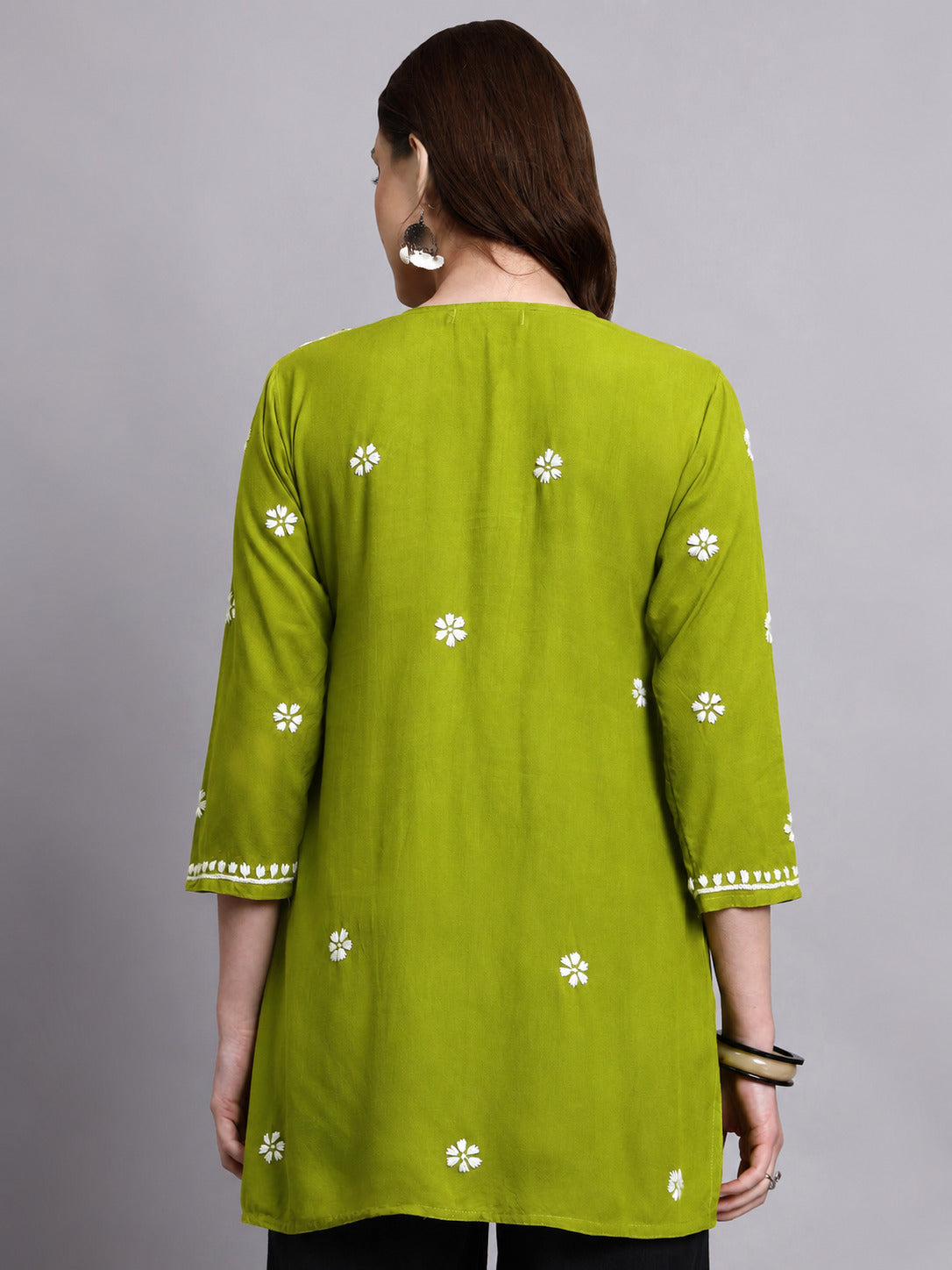 Siara Rayon Chikankari Short Kurta - Pista Green