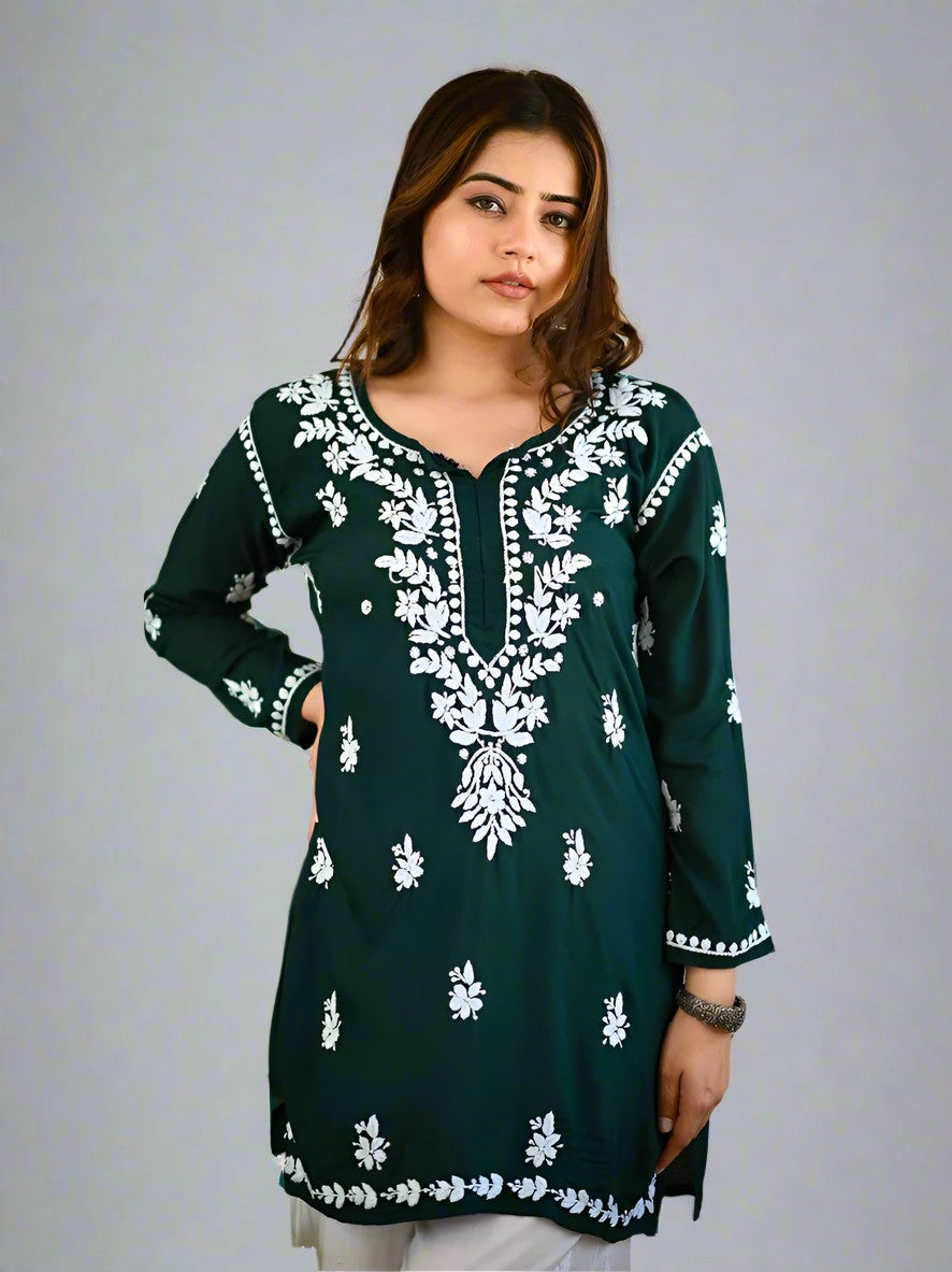 Green Nazak Modal Chikankari Short Kurta