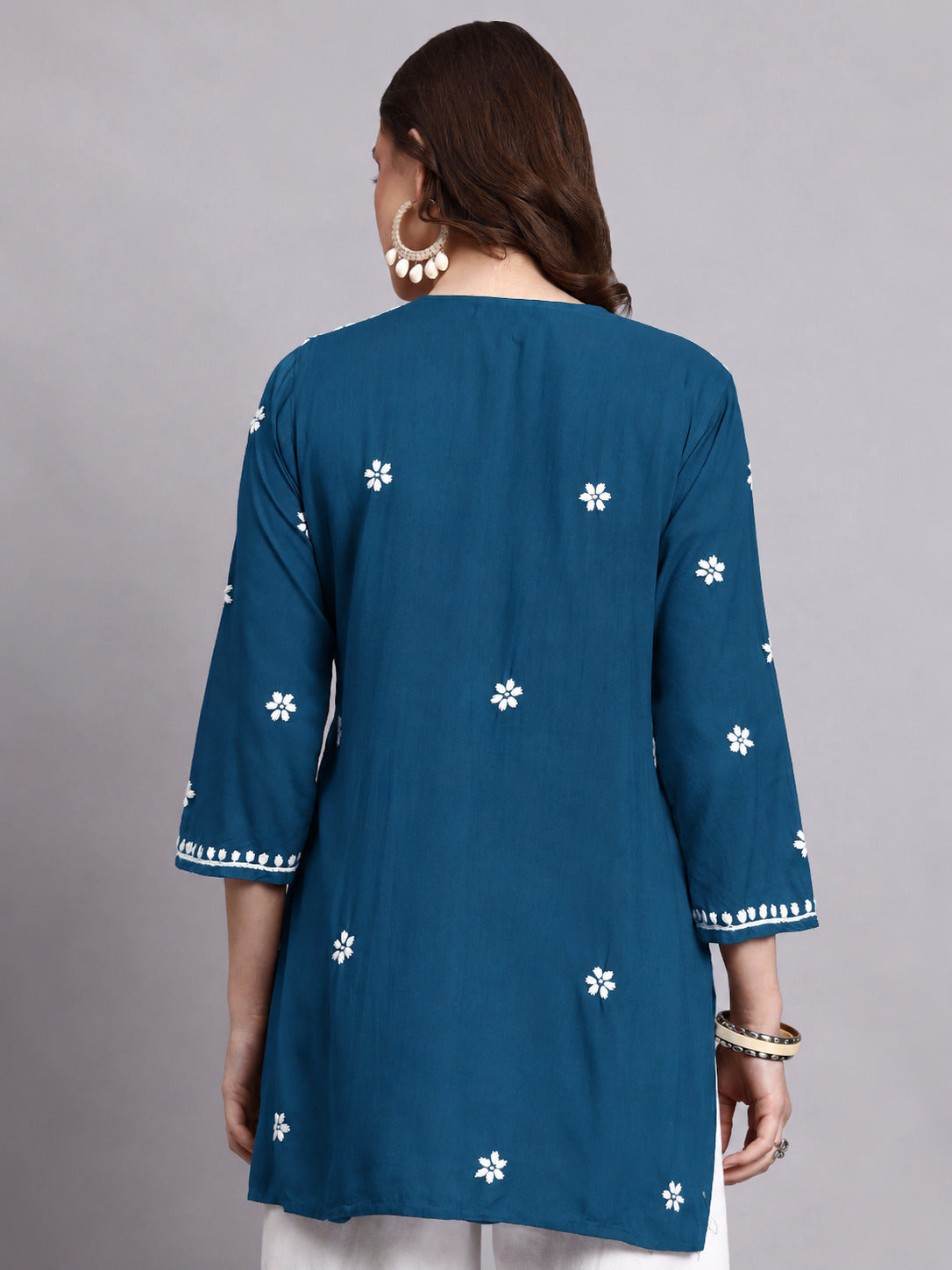 Siara Rayon Chikankari Short Kurta - Teal Green
