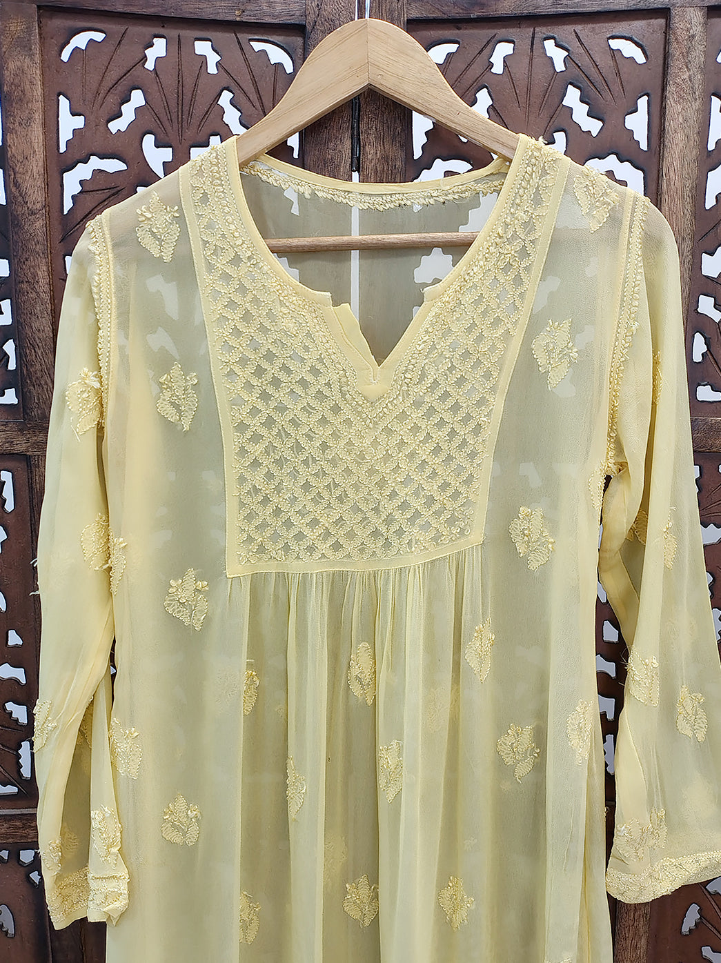 Yellow Viscose Chikankari Short Top