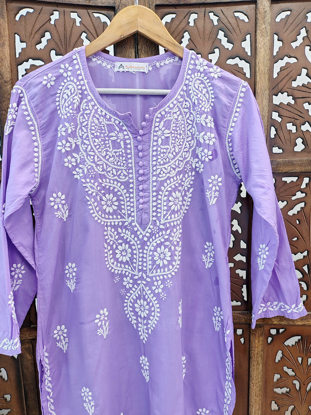 Lavender Cotton Chikankari Straight Kurti