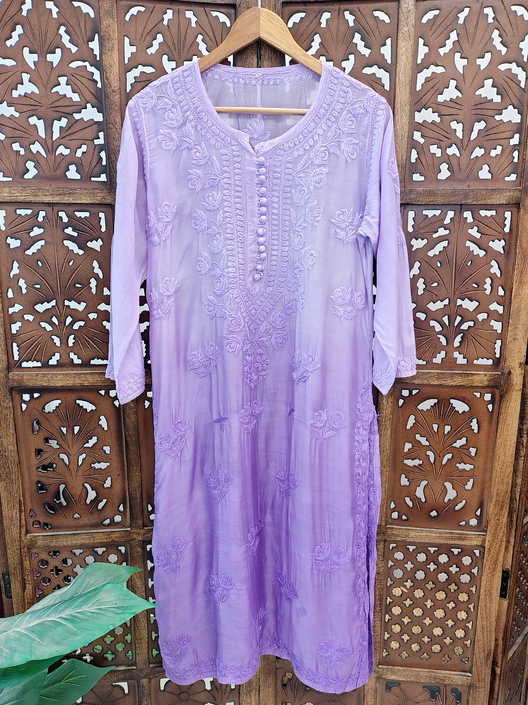 Lavender Muslin Chikankari Straight Kurti