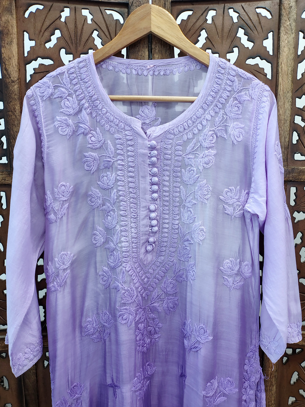 Lavender Muslin Chikankari Straight Kurti