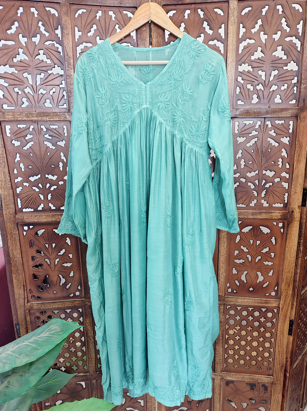 Green Muslin Chikankari Anarkali