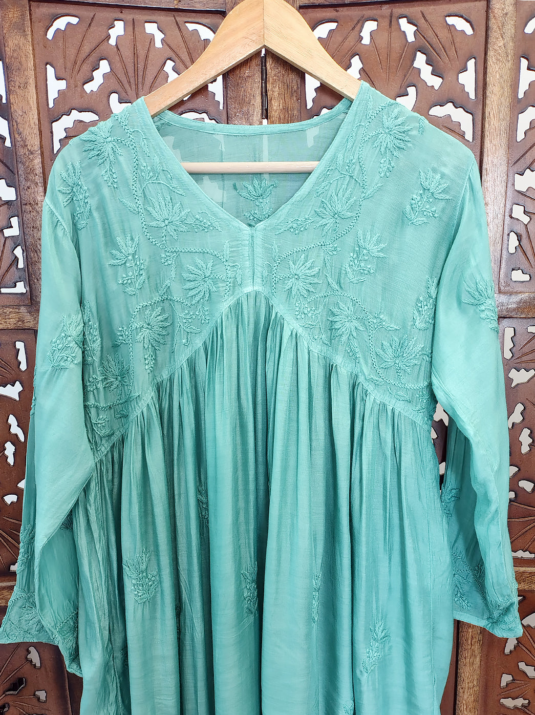 Green Muslin Chikankari Anarkali