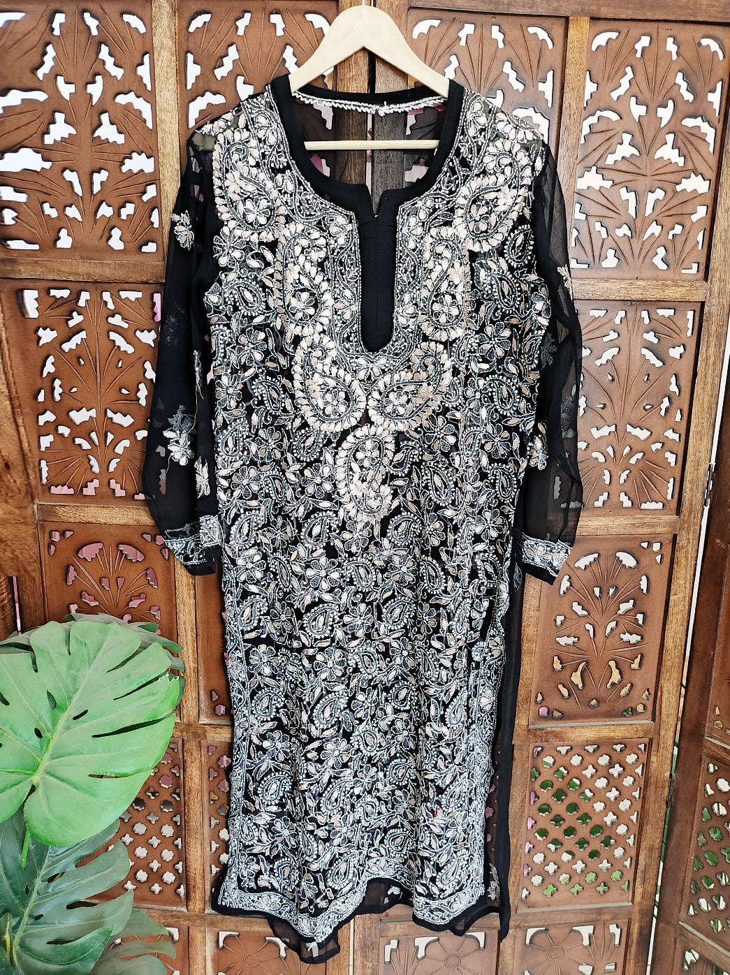 Black Georgette Chikankari Straight Kurti