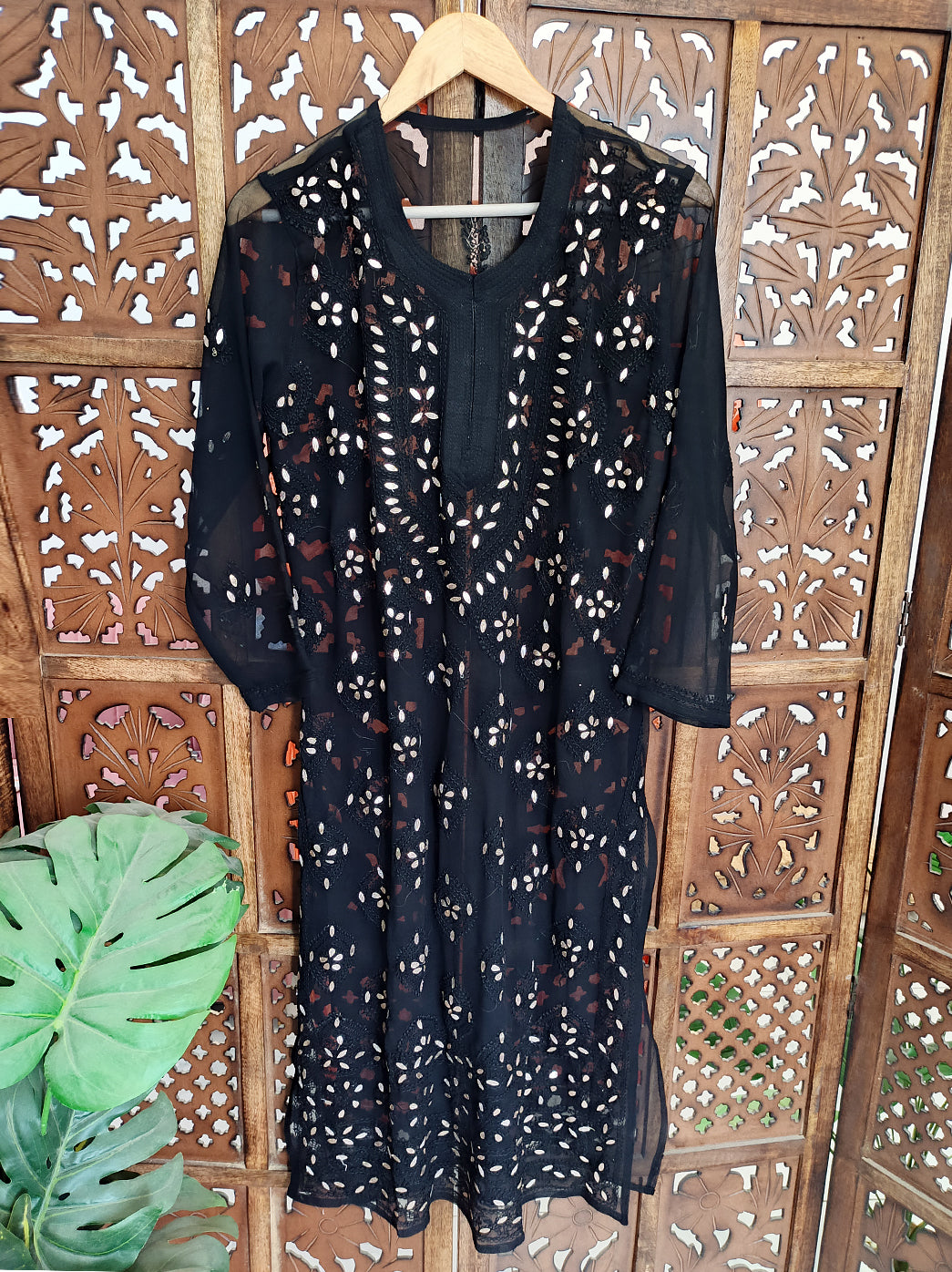 Black Georgette Chikankari Straight Kurti