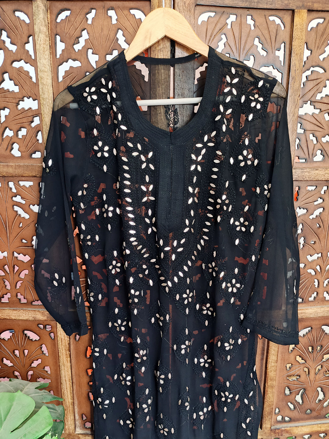 Black Georgette Chikankari Straight Kurti