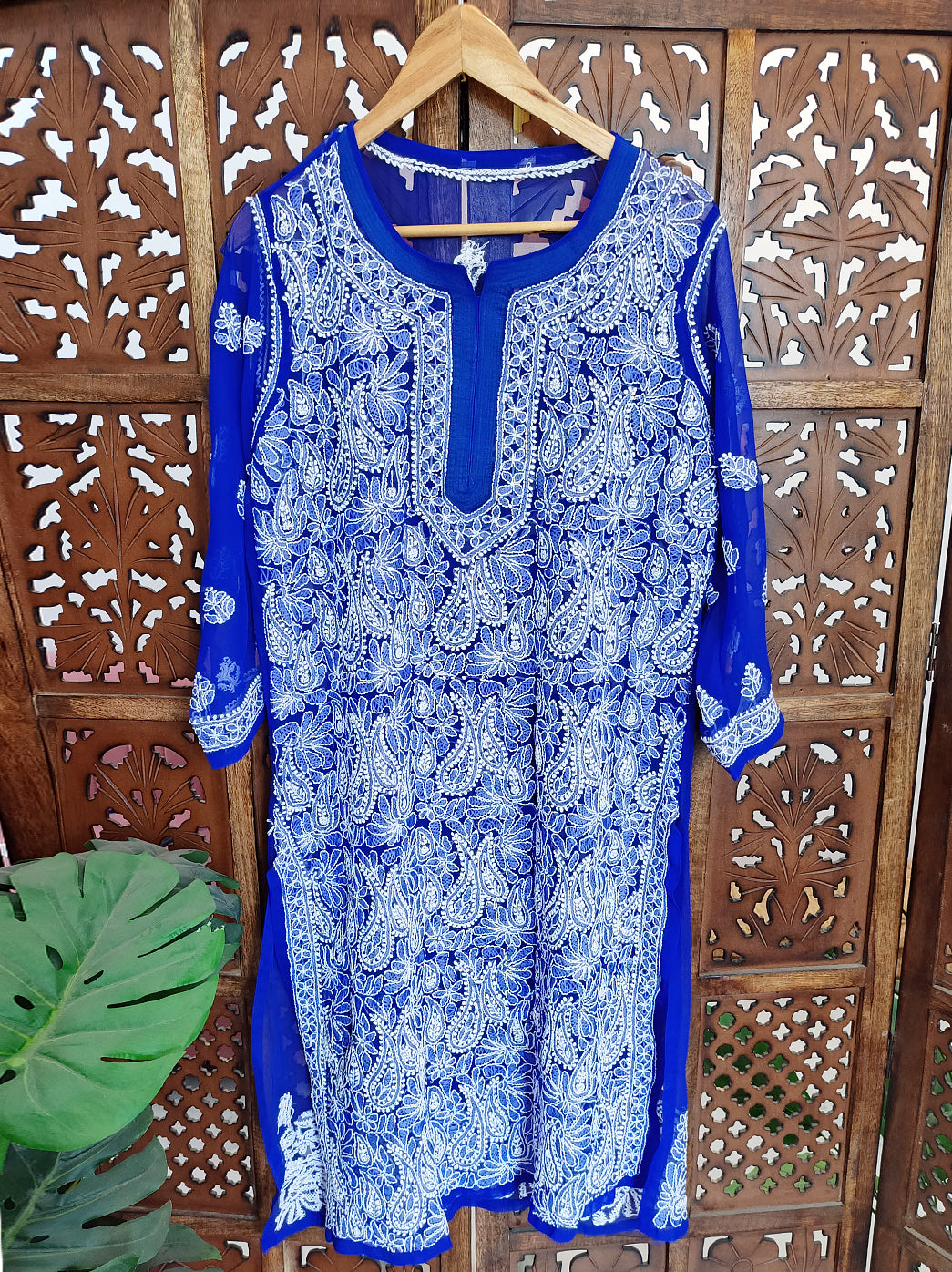 Royal Blue Georgette Chikankari Straight Kurti
