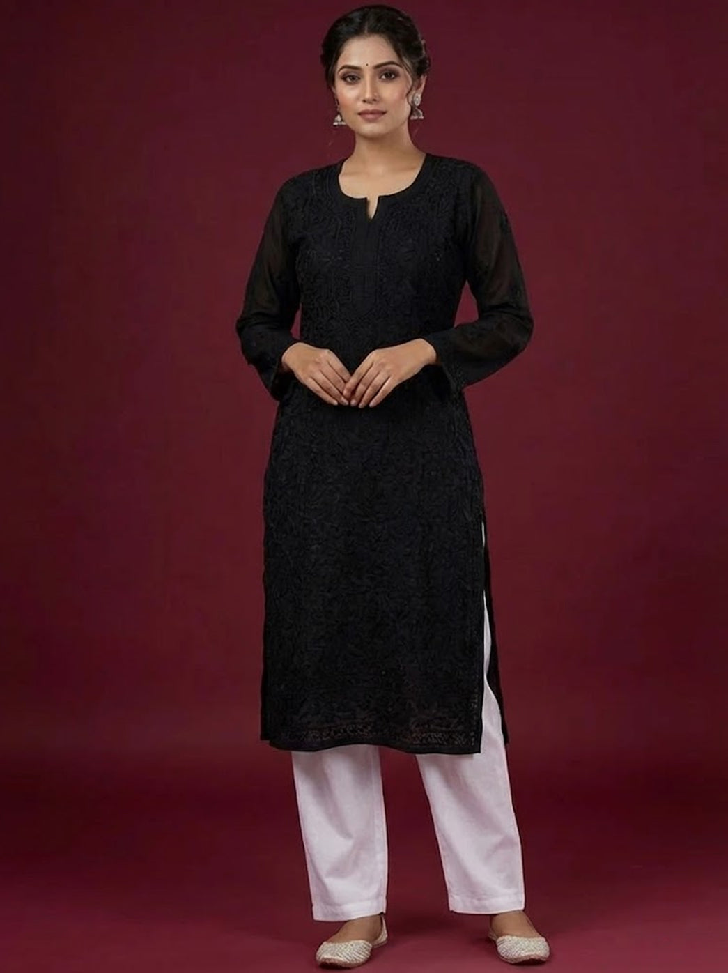 Black Georgette Chikankari Straight Kurti