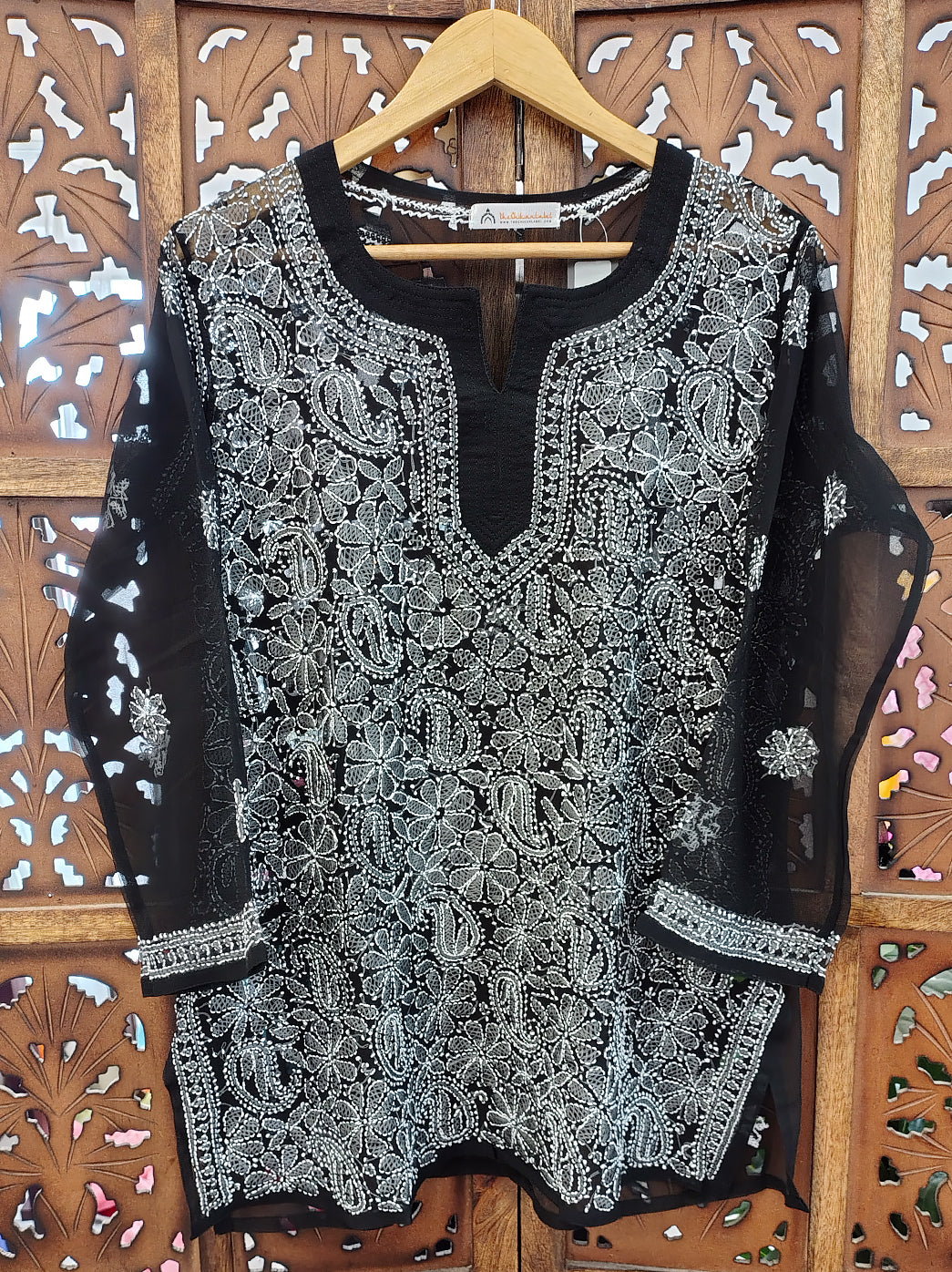 Black Georgette Chikankari Short Jaal Kurti