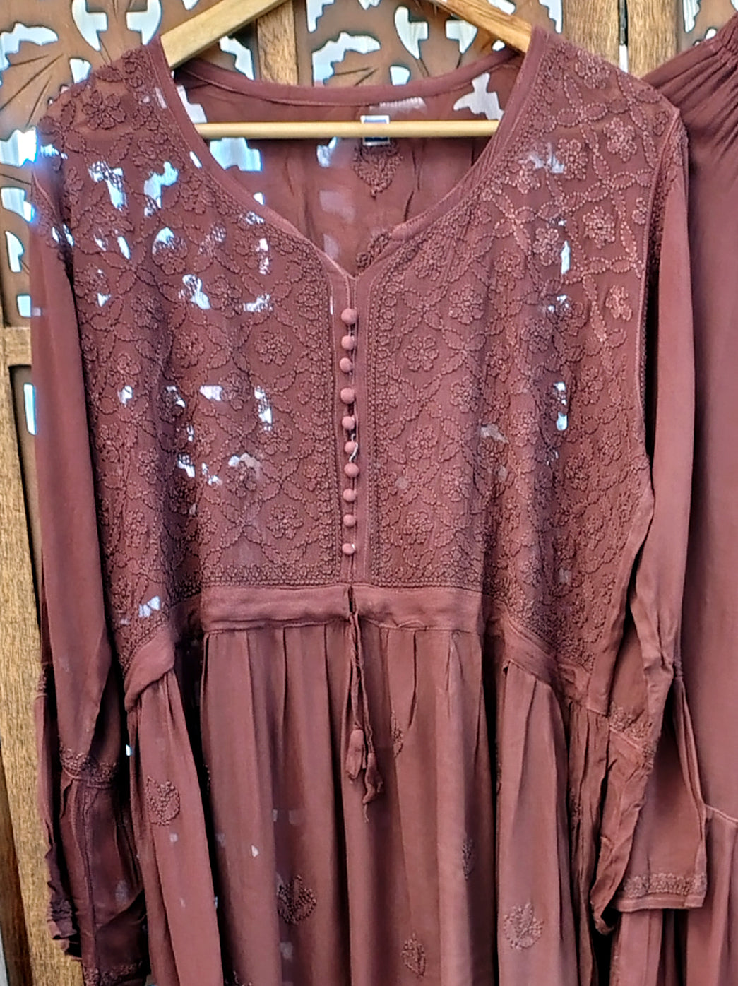 Choco Viscose Chikankari Straight Kurti Garara Set