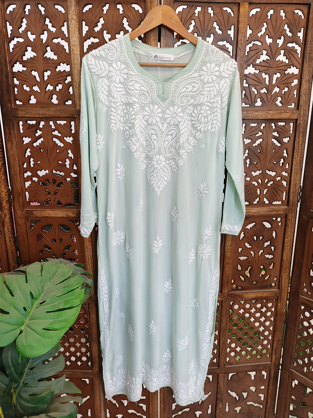 Sea Green Modal Chikankari Straight Kurti