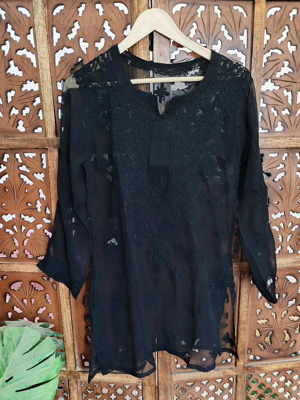 Black Georgette Chikankari Short Kurti