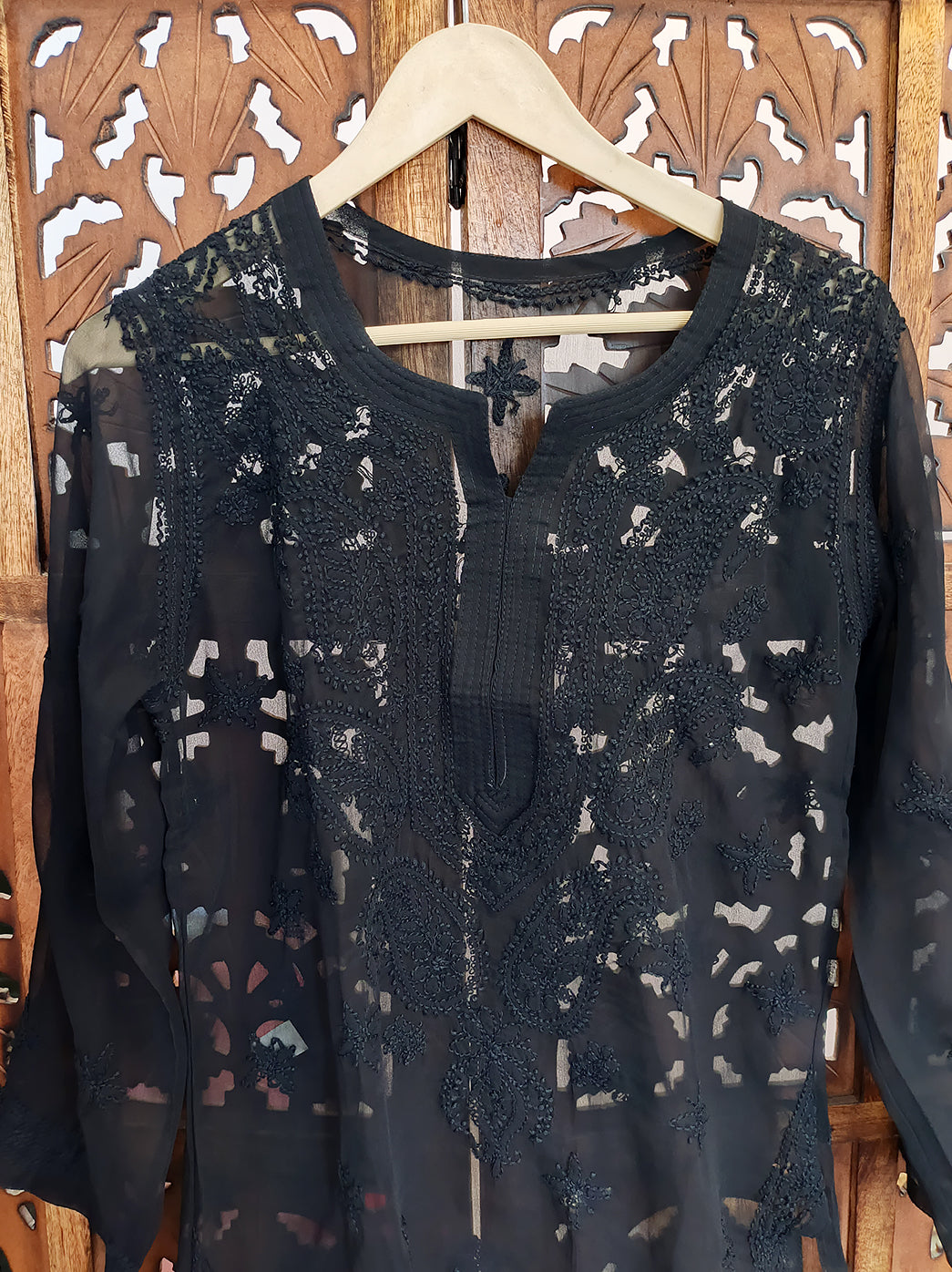 Black Georgette Chikankari Short Kurti