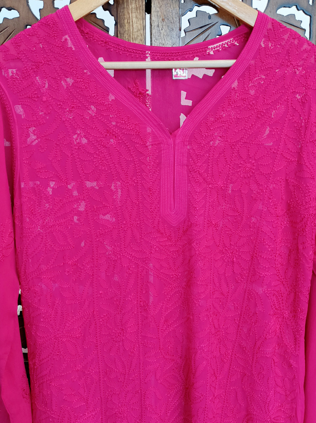 Hot Pink Viscose Chikankari Straight Kurti