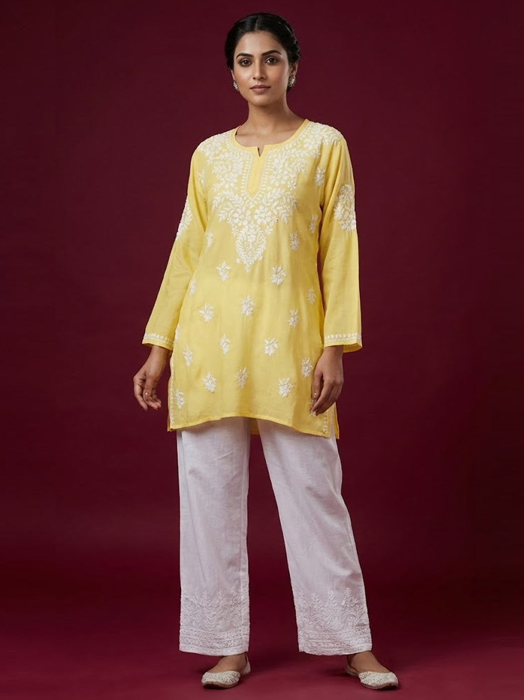 Yellow Modal Chikankari Short Top