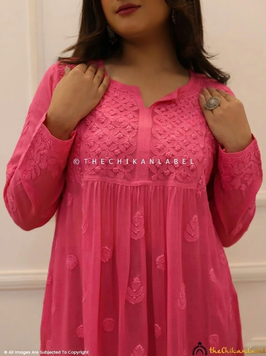 Pink Viscose Chikankari Short Top