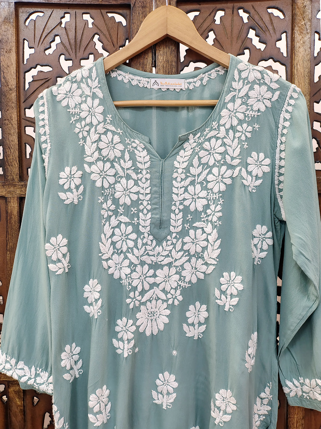 Green Rayon Chikankari Short Top