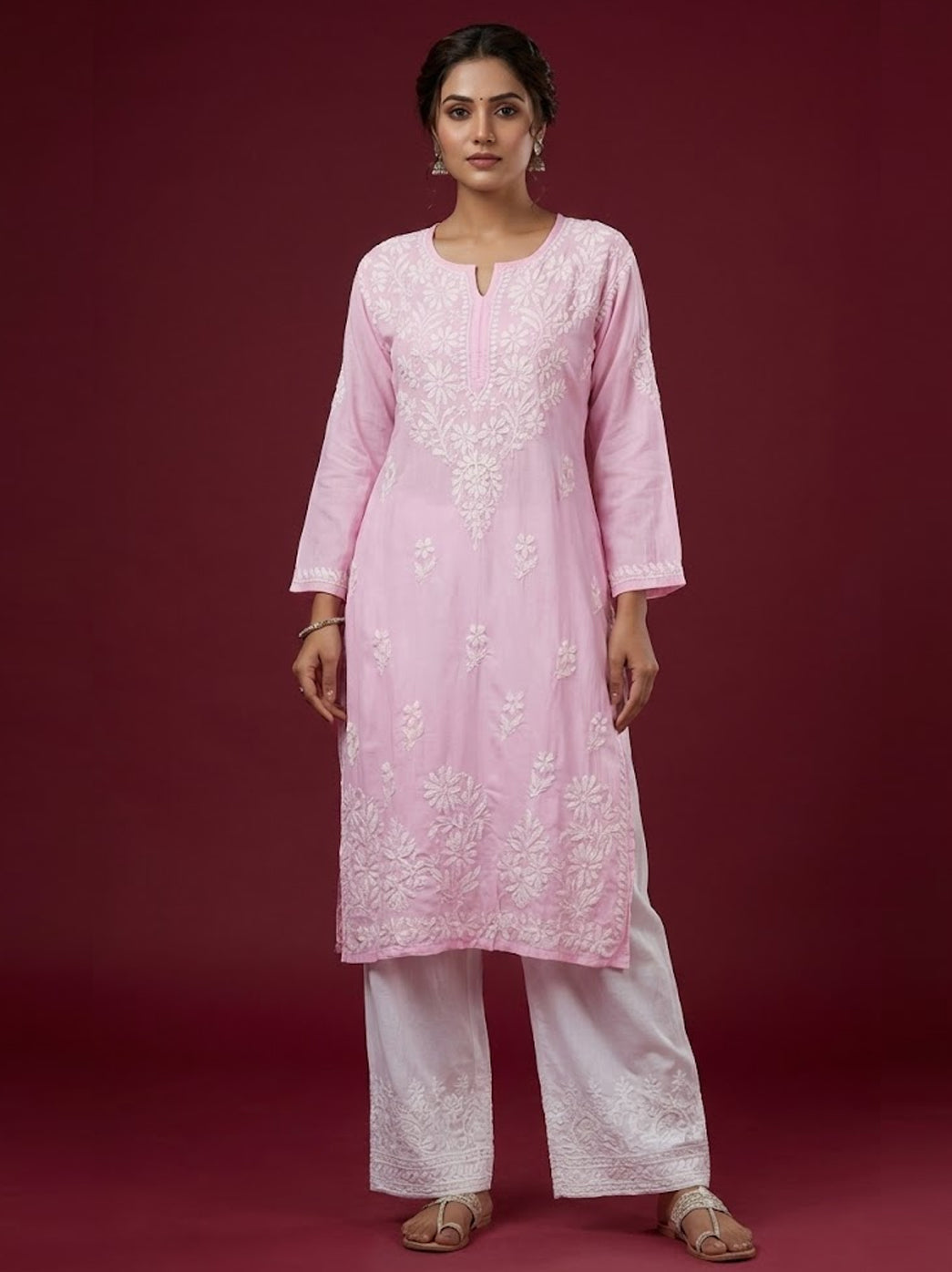 Baby Pink Modal Chikankari Straight Kurti