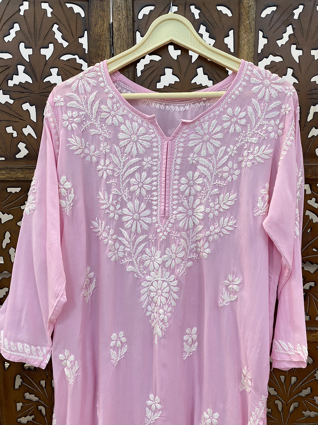 Baby Pink Modal Chikankari Straight Kurti