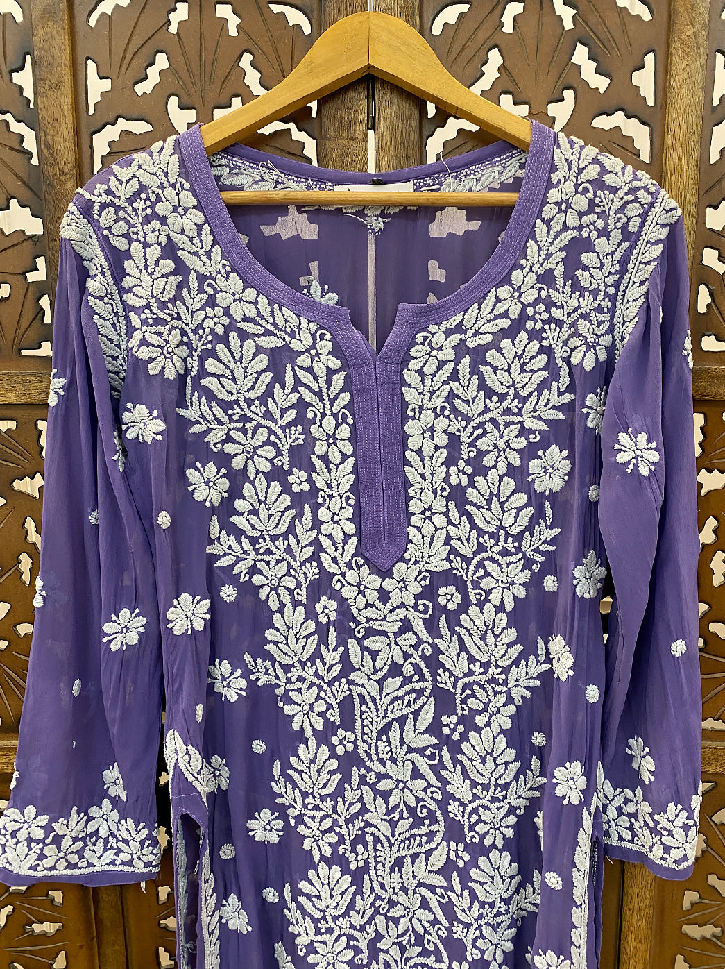 Purple Viscose Chikankari Straight Kurta