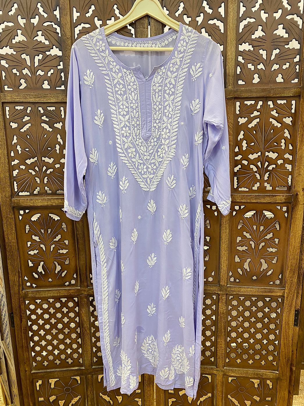 Lavender Modal Chikankari Straight Kurti