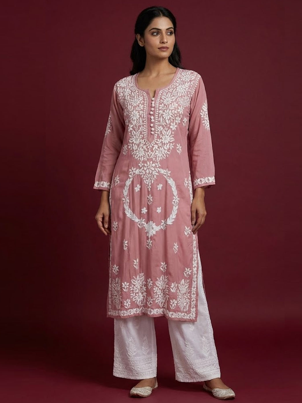 Coral Modal Chikankari Straight Kurti