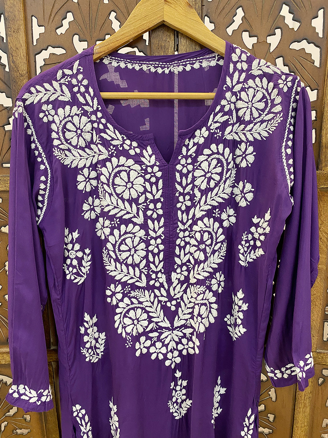 Purple Modal Chikankari Straight Kurti