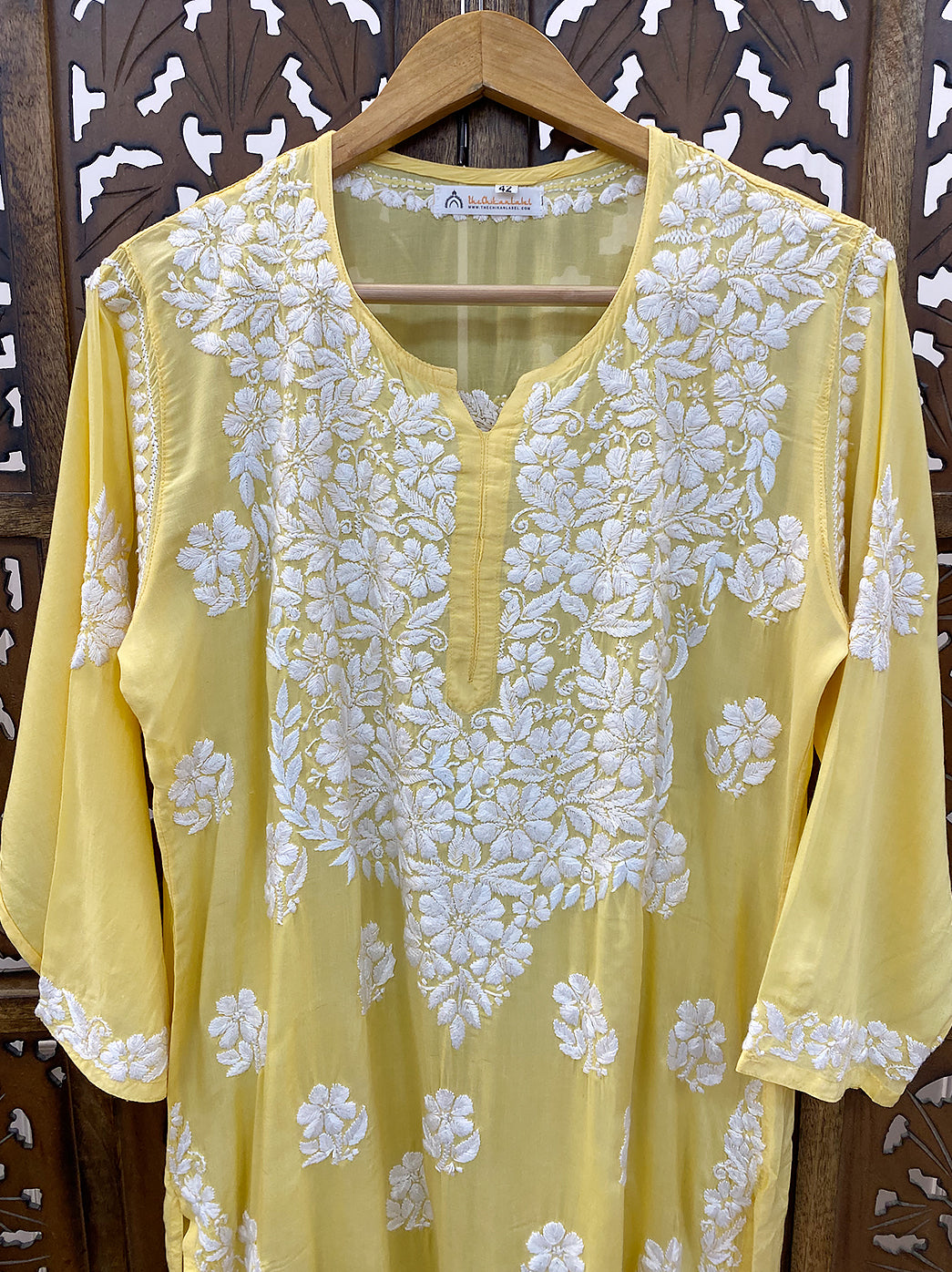 Yellow Modal Chikankari Straight Kurti