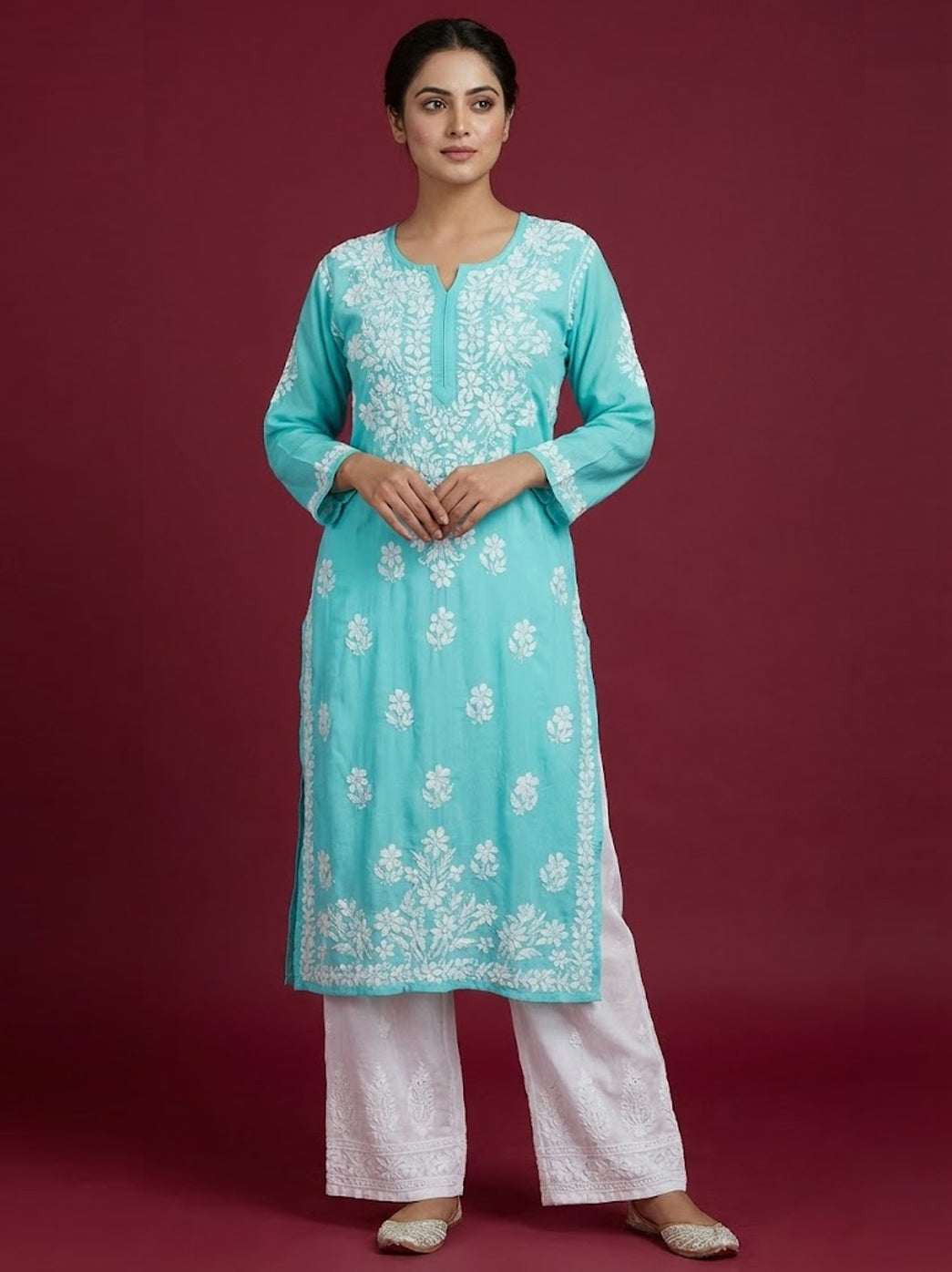 Sea Green Modal Chikankari Straight Kurti
