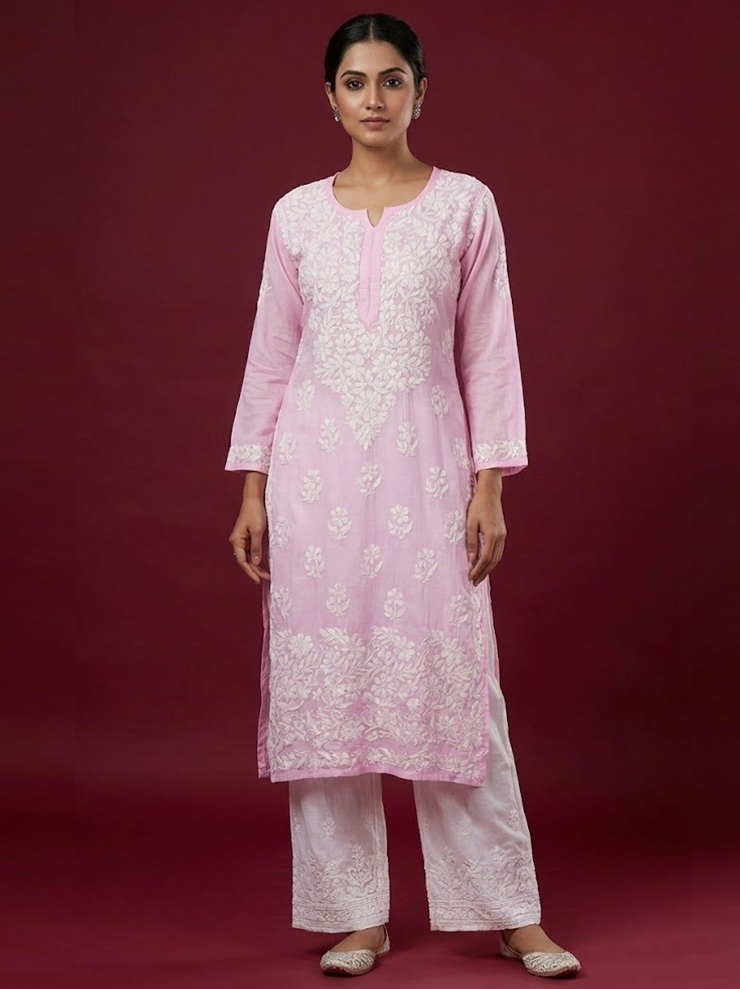 Baby Pink Modal Chikankari Straight Kurti