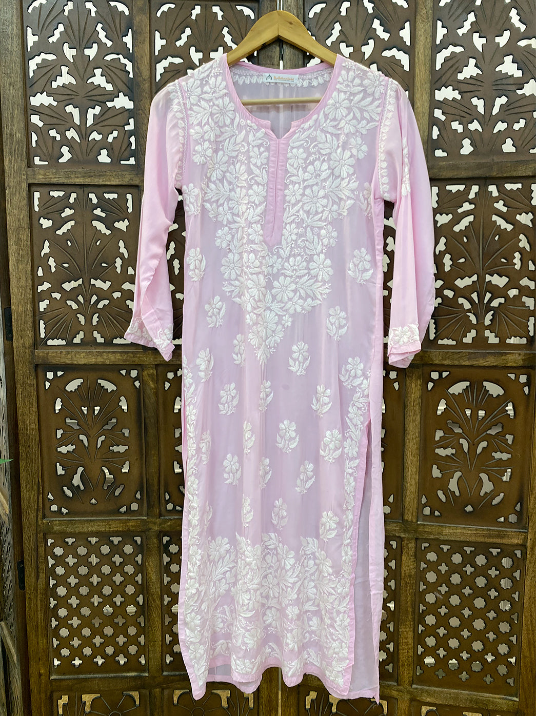 Baby Pink Modal Chikankari Straight Kurti