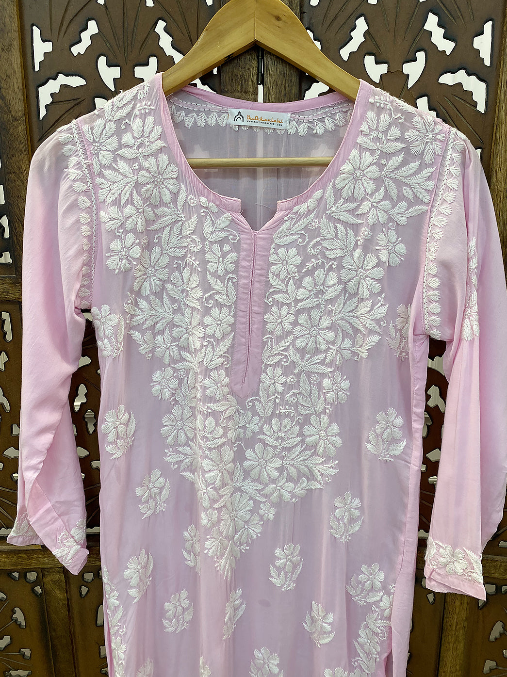 Baby Pink Modal Chikankari Straight Kurti