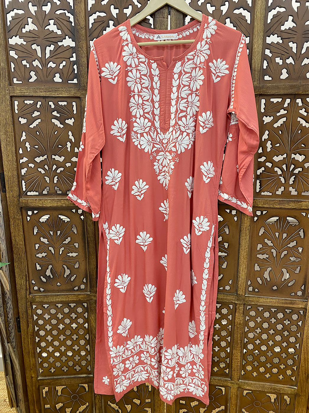 Coral Rayon Chikankari Straight Kurti