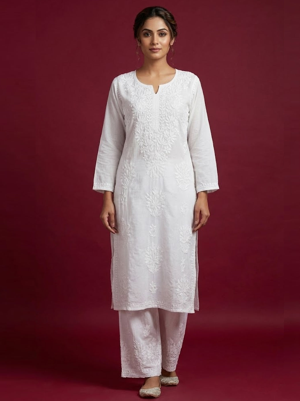 White Modal Chikankari Straight Kurti