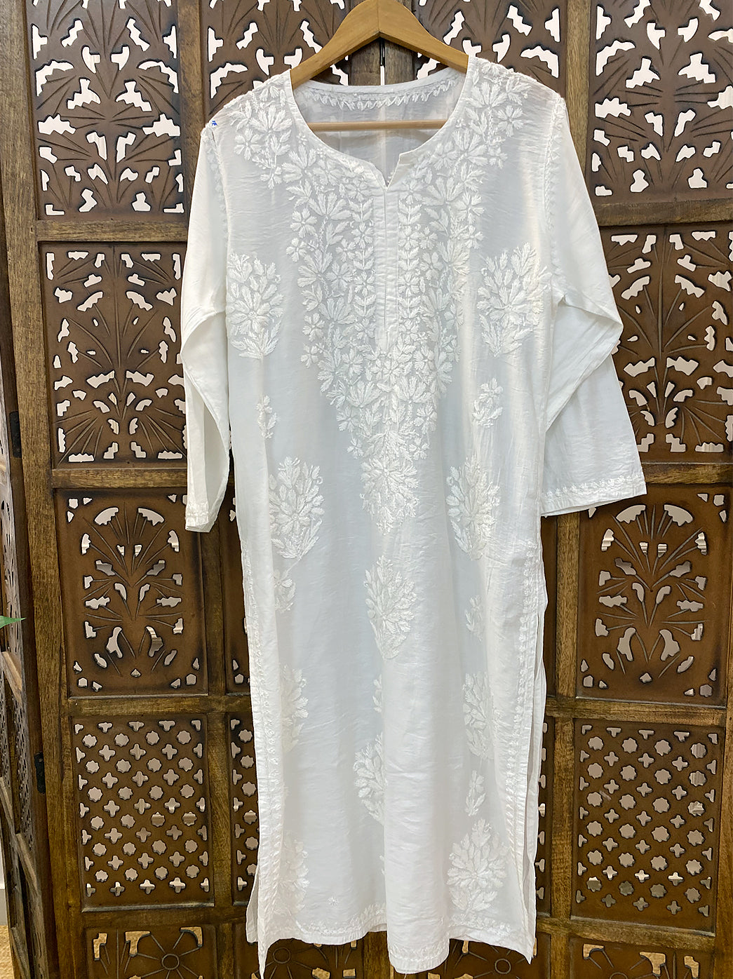 White Modal Chikankari Straight Kurti