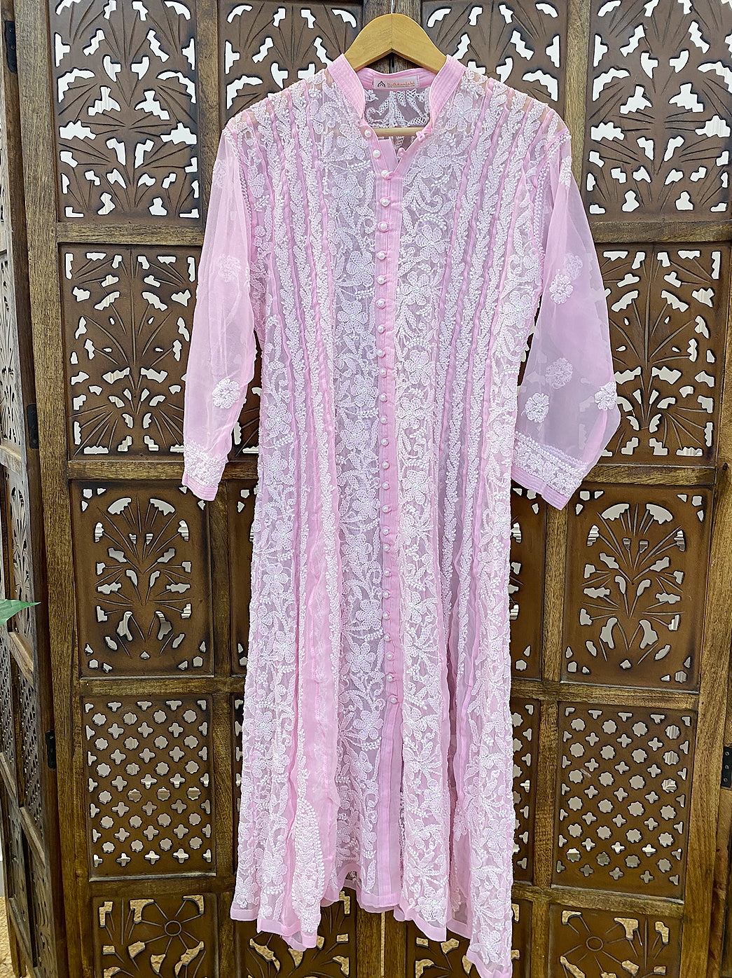 Baby Pink Georgette Chikankari Straight Kurta