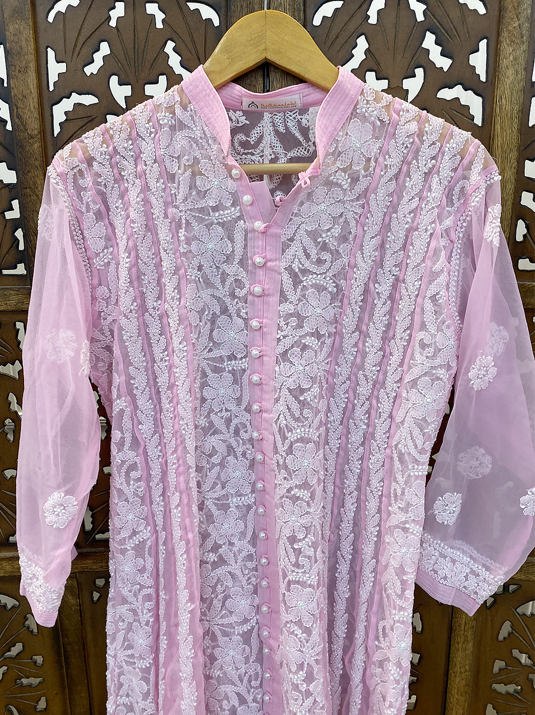 Baby Pink Georgette Chikankari Straight Kurta