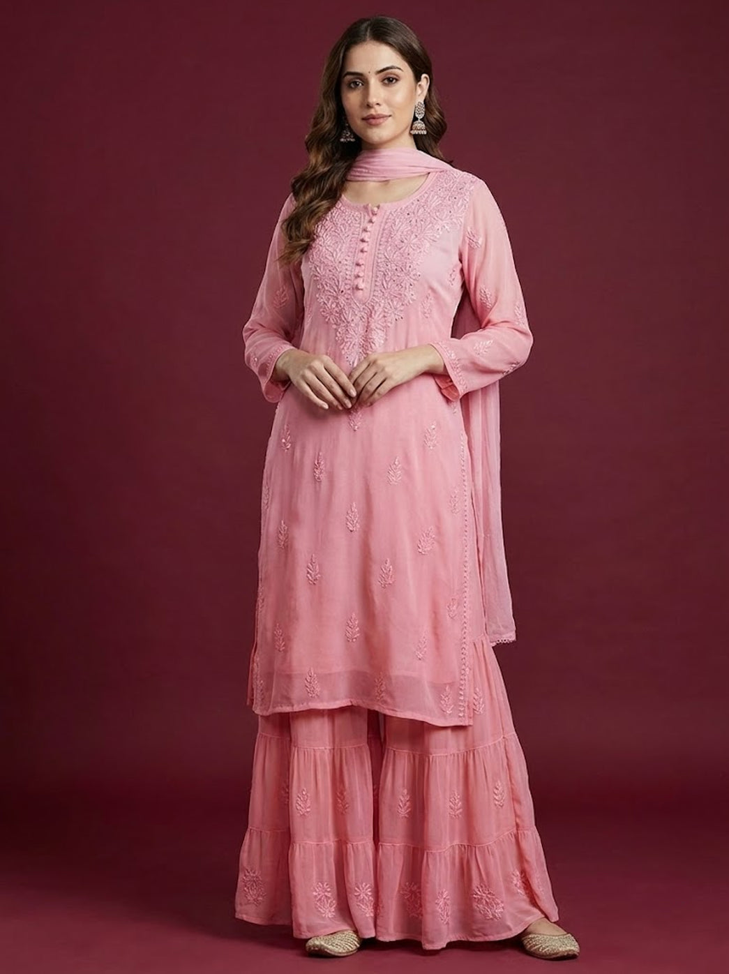 Blush Pink Viscose Chikankari Kurta Set