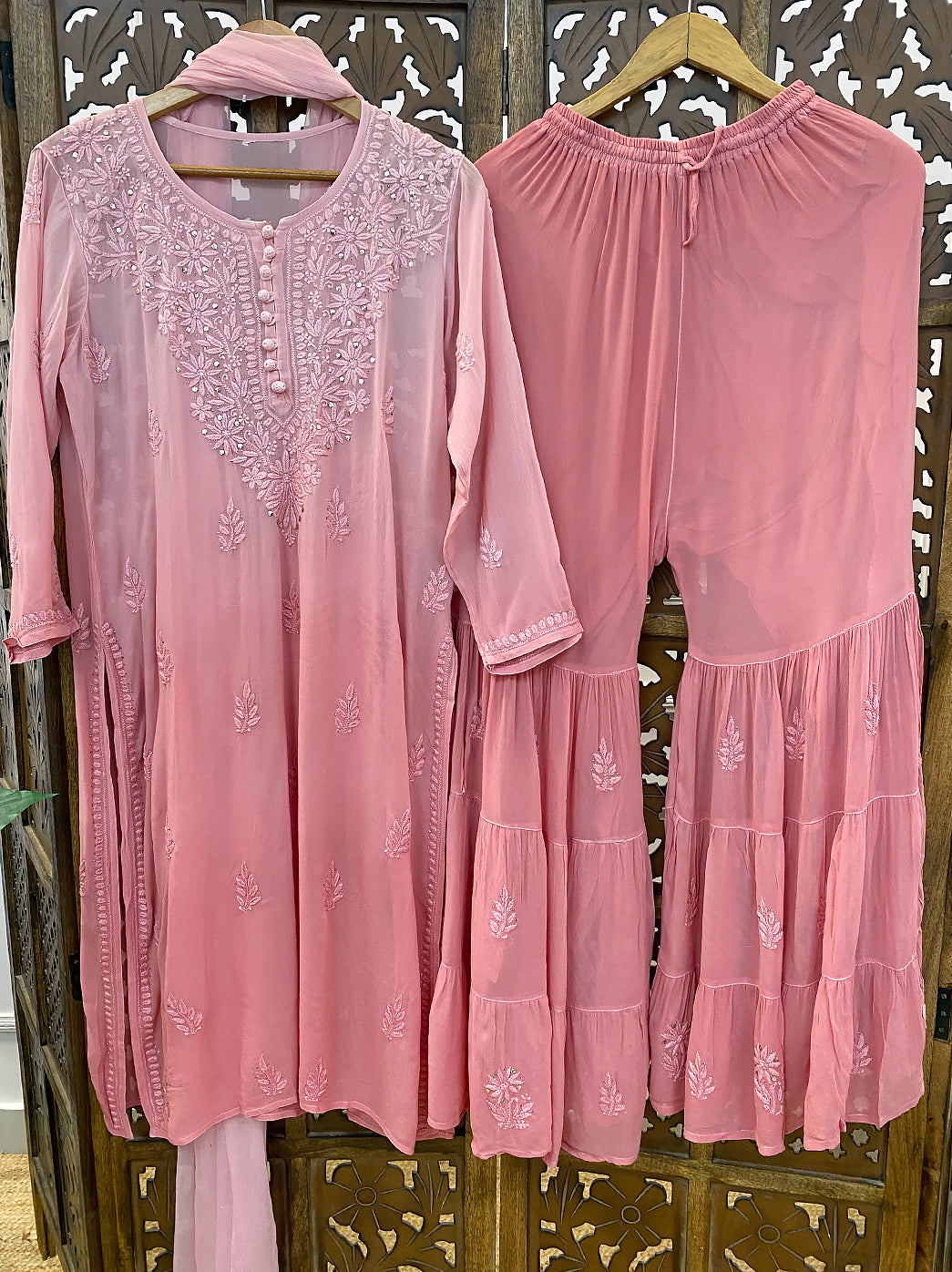 Blush Pink Viscose Chikankari Kurta Set