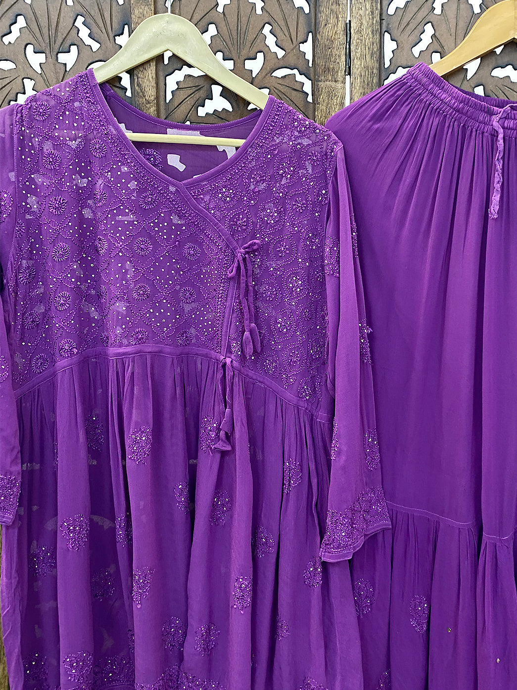 Purple Viscose Chikankari Kurta Garara Set