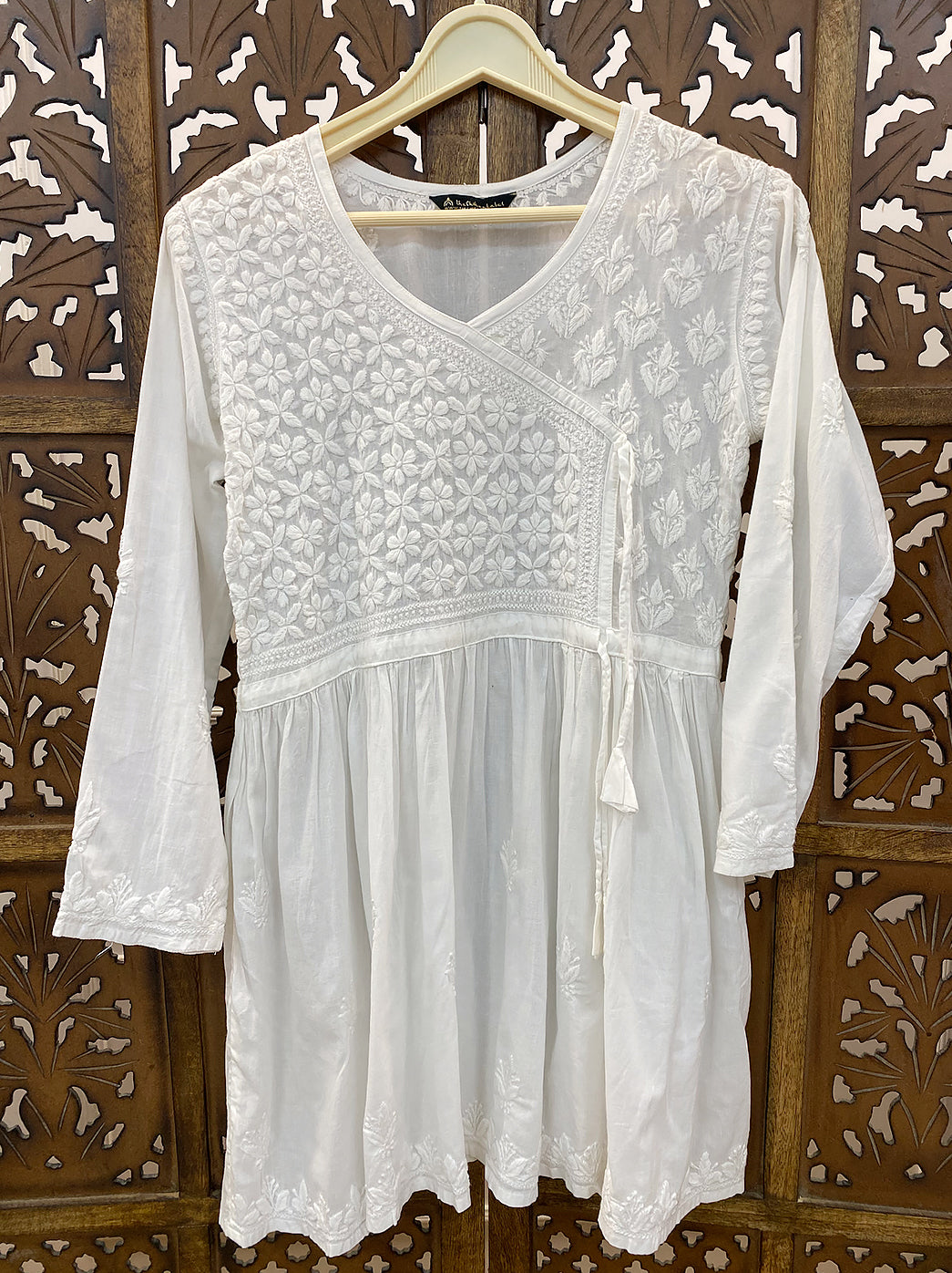 White Viscose Chikankari Short Top
