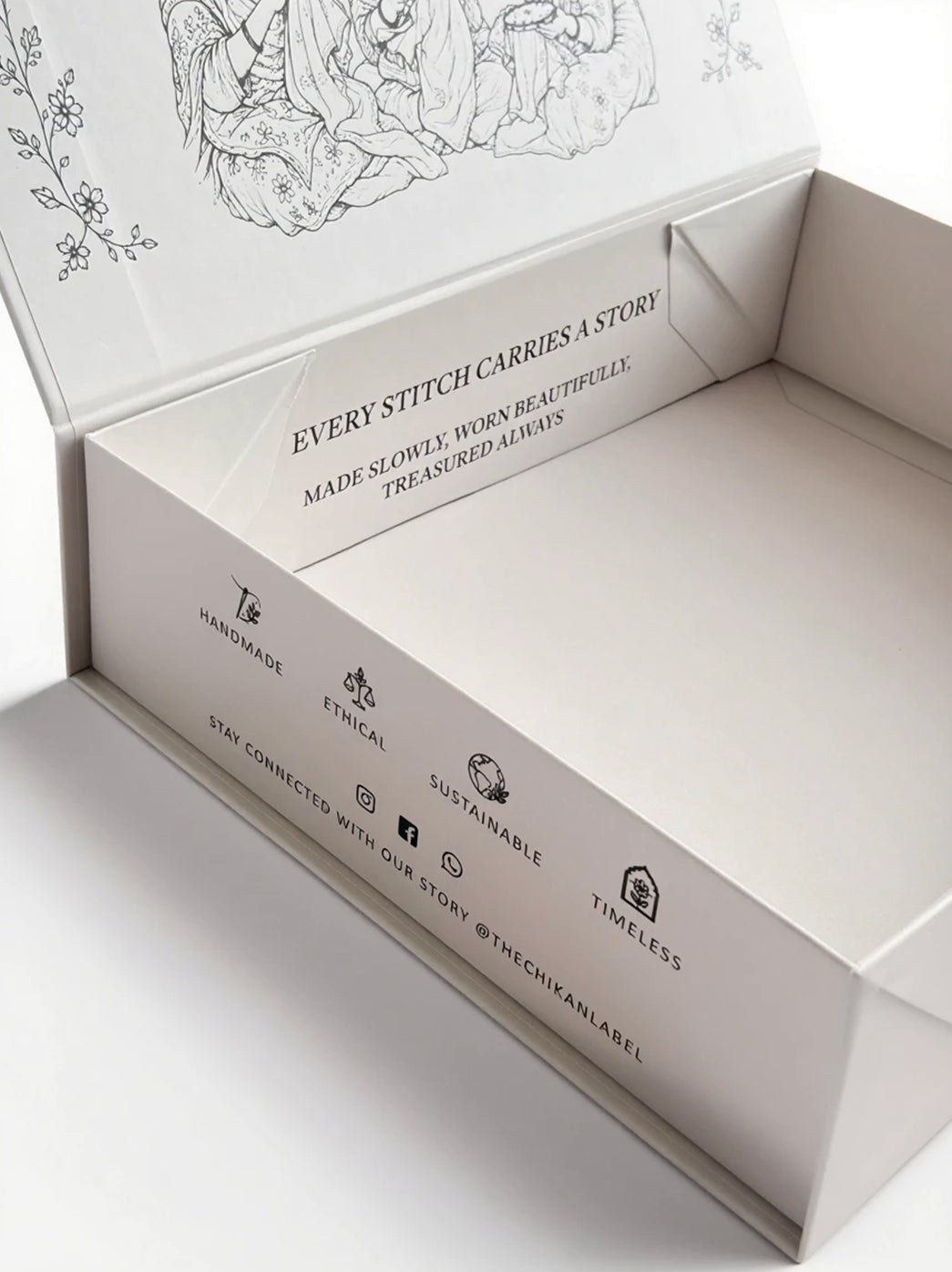 Closed Chikanlabel Gift Box photographed on a plain studio background, showing the decorated lid, front panel and neatly defined edges.