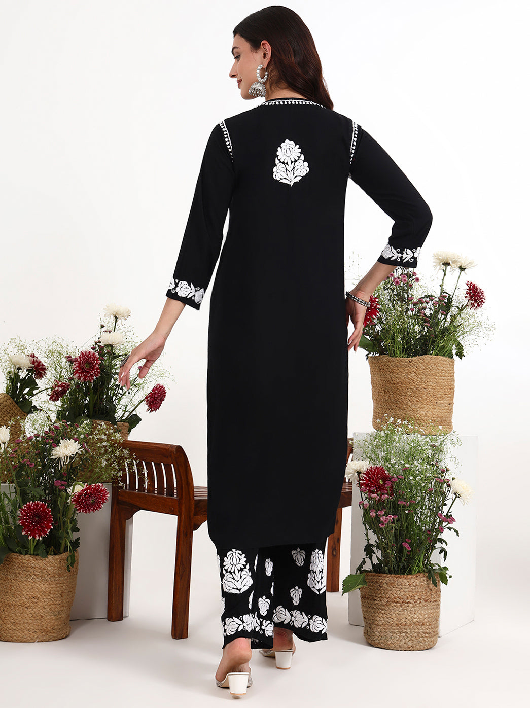 Comfortable all day wear set with traditional chikankari embroidery and straight fit silhouette