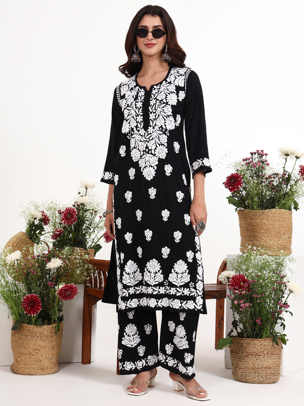Stylish chikankari kurta set suitable for office wear and casual outings for women