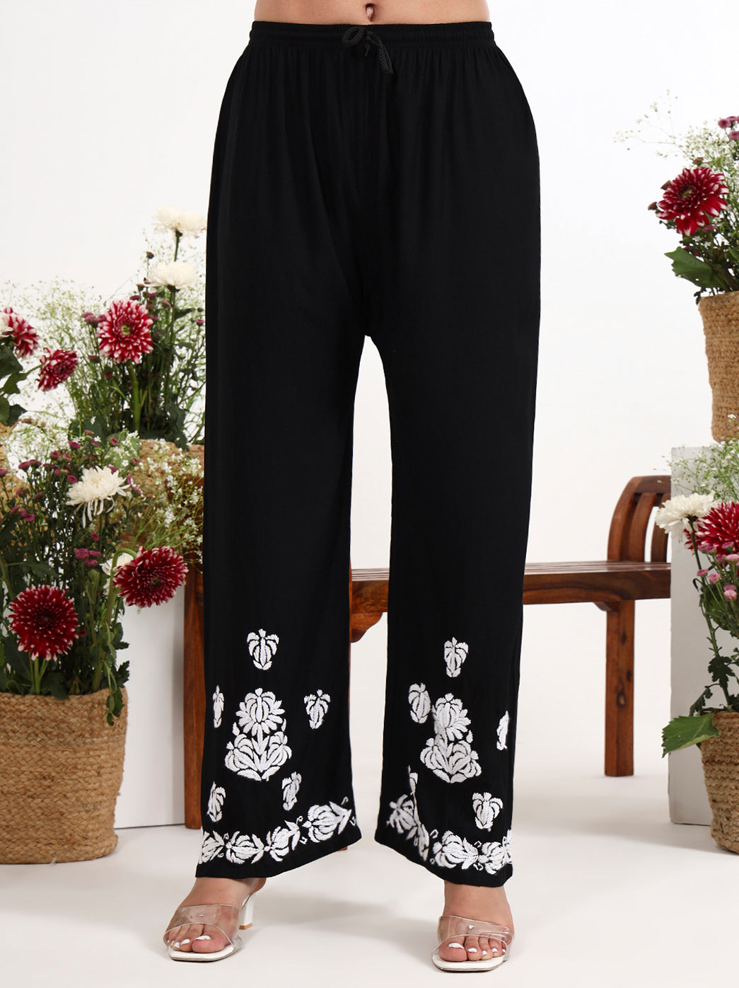 Traditional chikankari embroidery kurta set with matching palazzo for everyday comfort