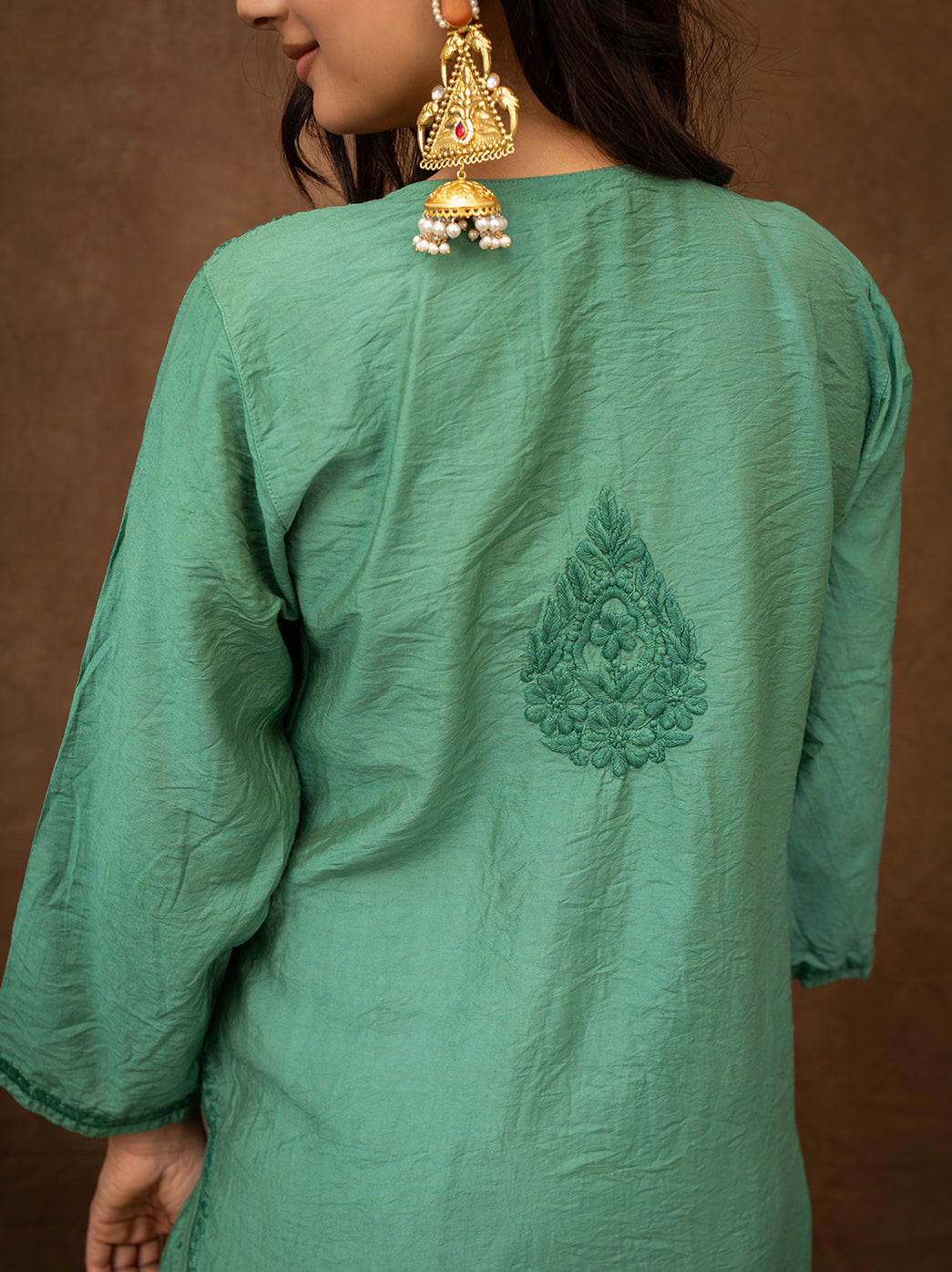 Ethnic chikankari kurta set with dupatta made from lightweight chanderi fabric for comfortable festive wear