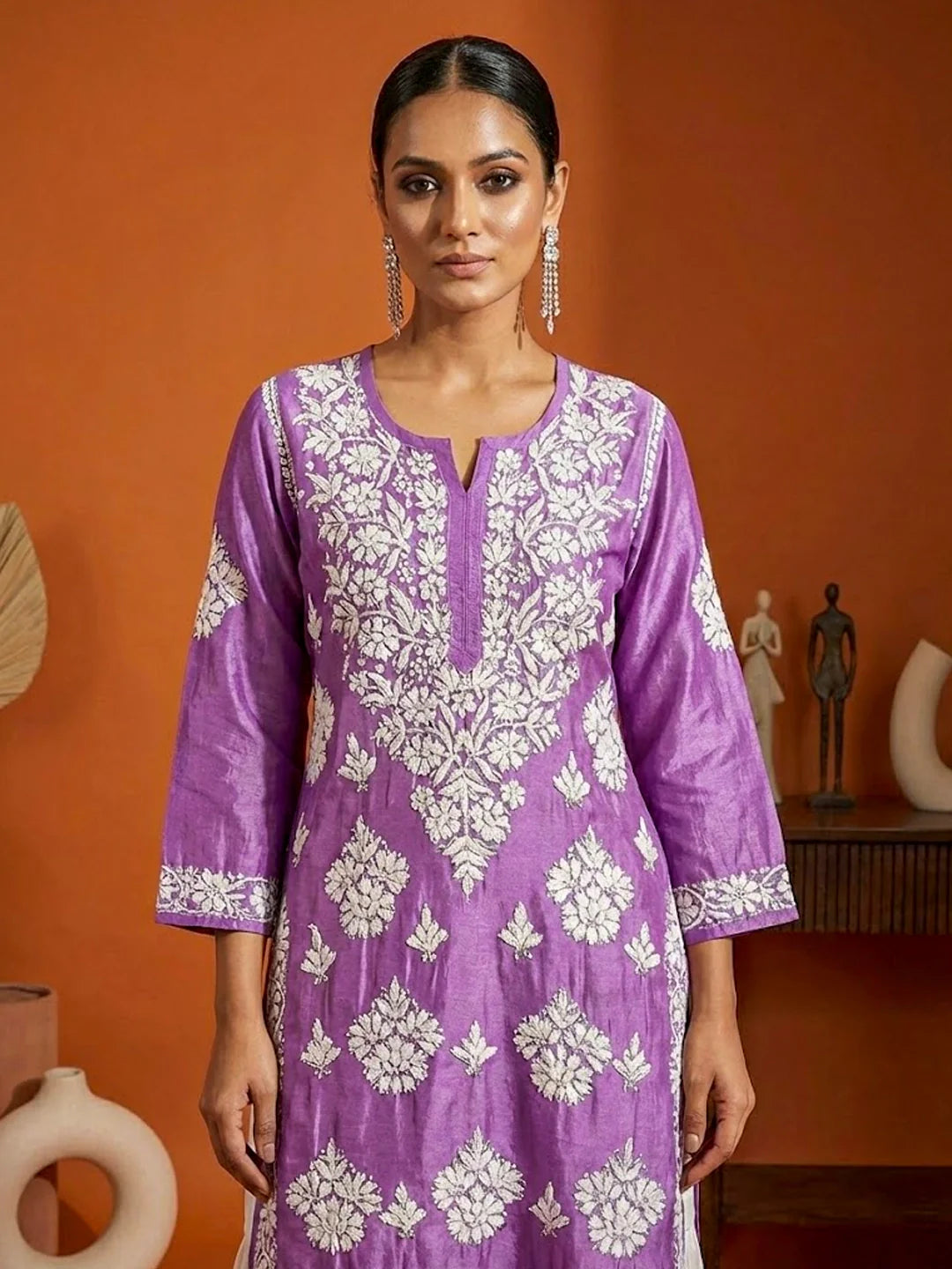 Uzma Chanderi Chikankari Kurta - Lavender